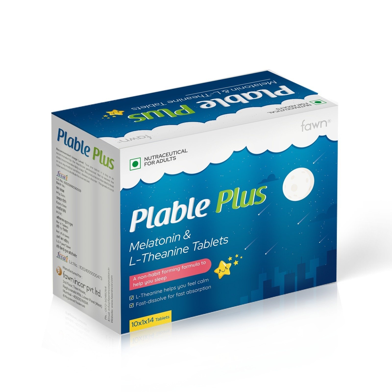 Melatonin + L-Theanine Tablets - PLABLE PLUS Tablets - Fawn Incor