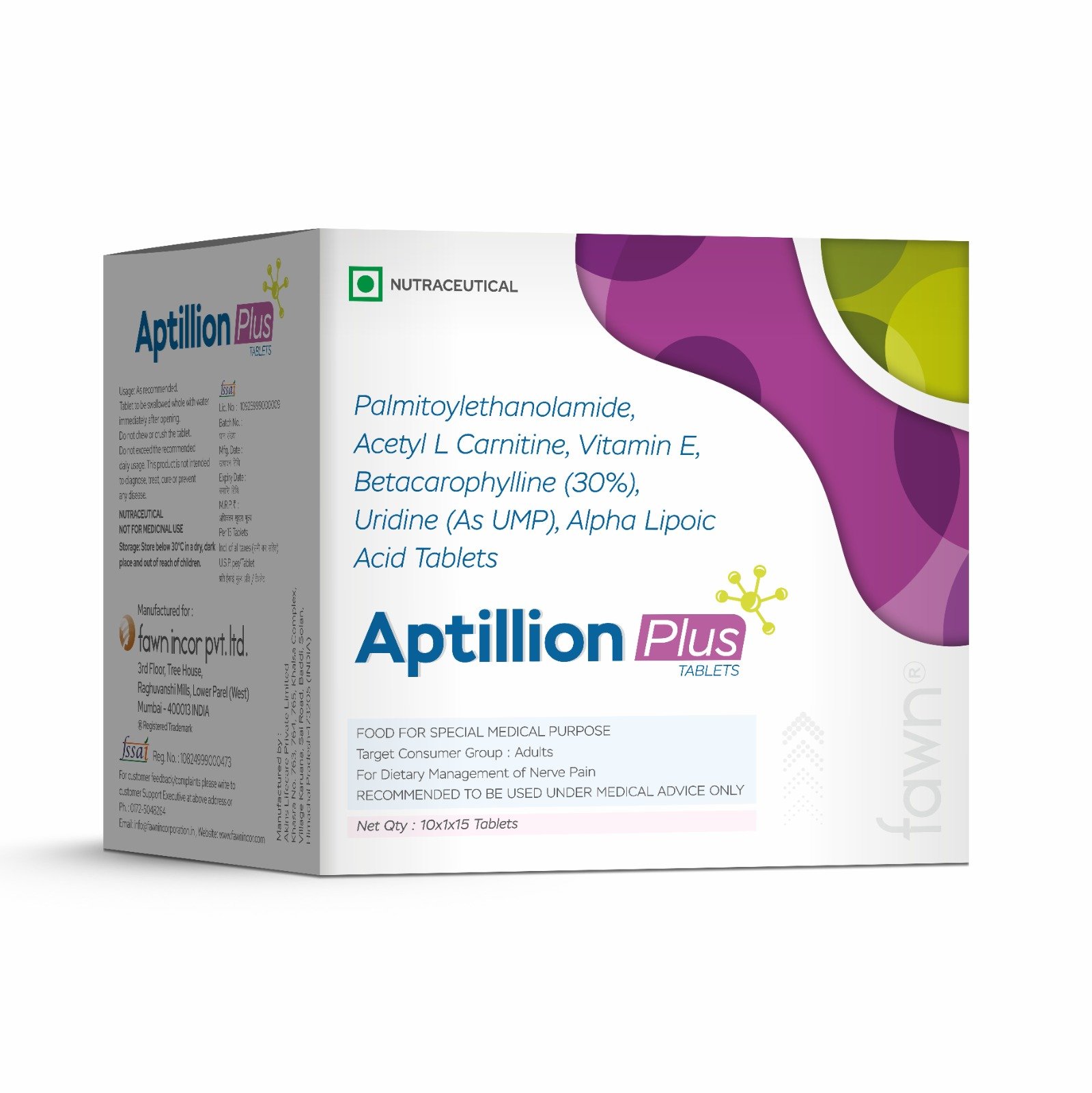 Palmitoylethanolamide, Acetyl L-Carnitine, Vitamin E, Beta-Caryophyllene, Udine, Alpha Lipoic Acid Tablets - APTILLION PLUS Tablets