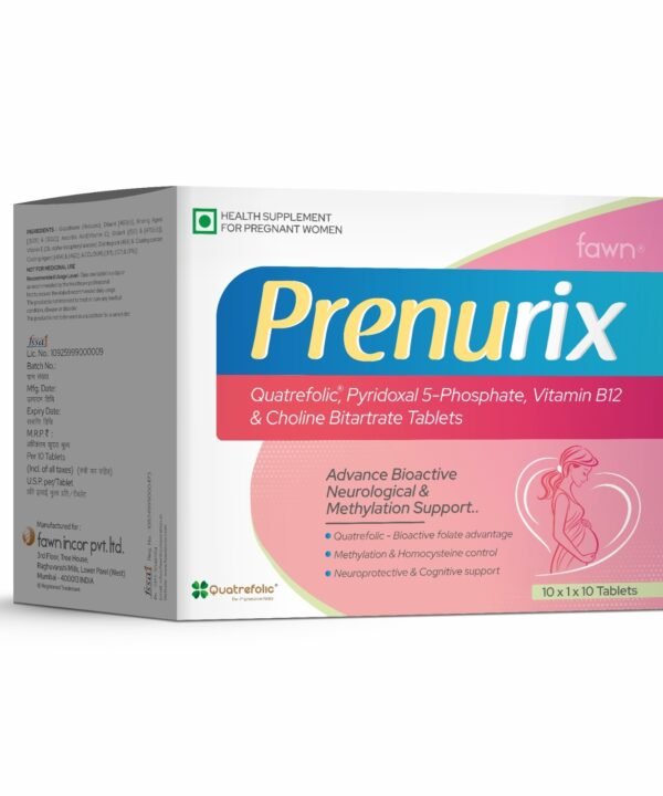 Quatrefolic Pyridoxal 5 Phosphate Vitamin B12 & Choline Bitartrate Tablets - PRENURIX Tablet - Fawn Incor