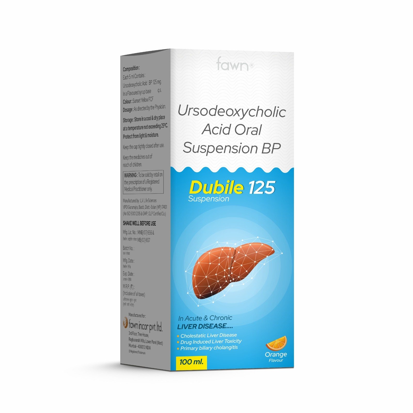 Ursodeoxycholic Acid Oral Suspension 125 Mg - DUBILE 125 - Fawn Incor
