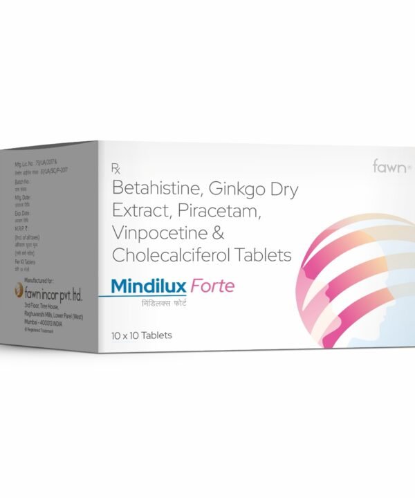 Betahistine Ginkgo Dry Extract Piracetam Vinpocetine & Cholecalciferol Tablets - MINDILUX FORTE Tablets - Fawn Incor