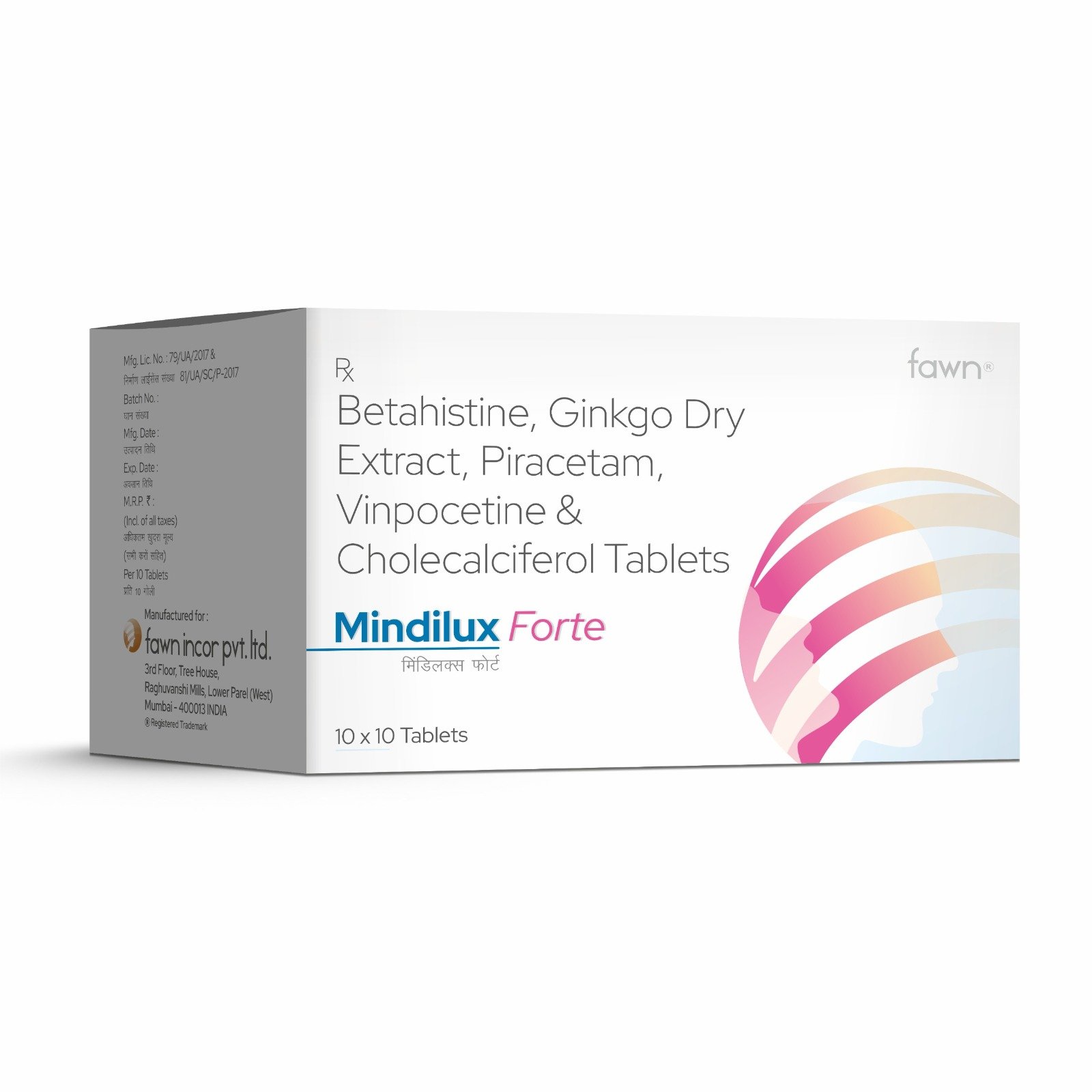 Betahistine Ginkgo Dry Extract Piracetam Vinpocetine & Cholecalciferol Tablets - MINDILUX FORTE Tablets - Fawn Incor