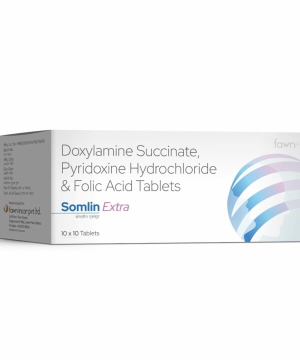 Doxylamine Succinate Pyridoxine Hydrochloride & Folic Acid Tablets - SOMLIN EXRTA Tablets - Fawn Incor