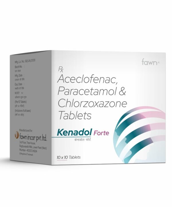 Aceclofenac, Paracetamol & Chlorzoxazone Tablets - KENADOL FORTE - Fawn Incor