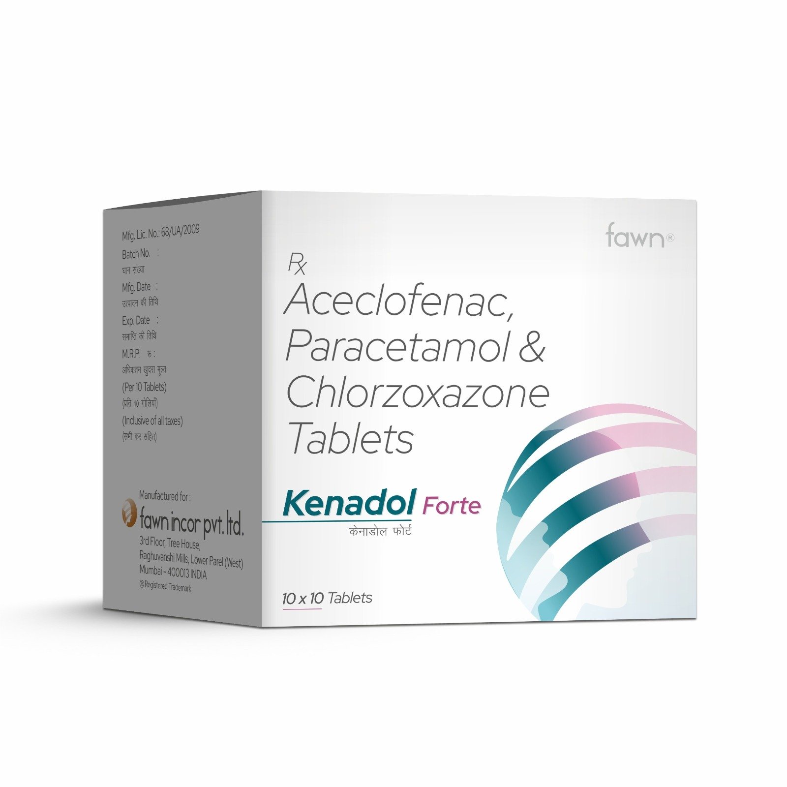 Aceclofenac, Paracetamol & Chlorzoxazone Tablets - KENADOL FORTE - Fawn Incor