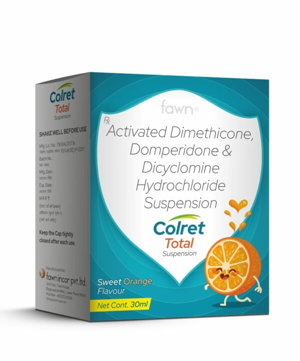 Activated Dimethicone, Domperidone & Dicyclomine Hydrochloride Suspension - COLRET TOTAL Suspension - Fawn Incor