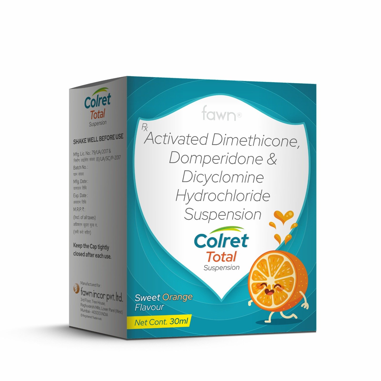 Activated Dimethicone, Domperidone & Dicyclomine Hydrochloride Suspension - COLRET TOTAL Suspension - Fawn Incor