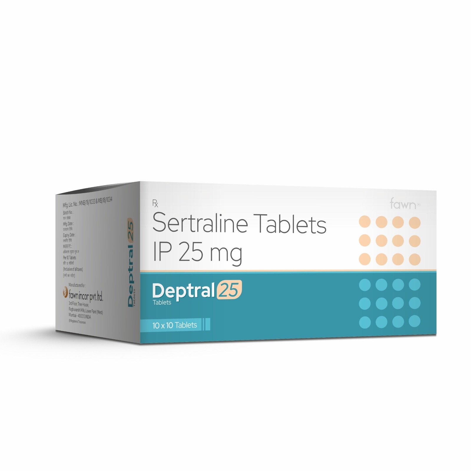 Sertraline Tablets IP 25 Mg - DEPTRAL 25 Tablets - Fawn Incor