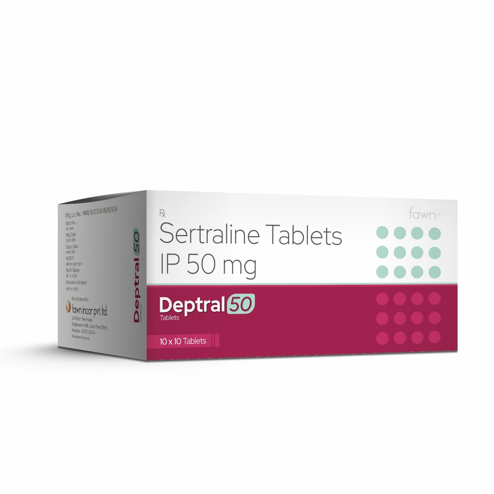 Sertraline Tablets IP 50 Mg - DEPTRAL 50 Tablets - Fawn Incor