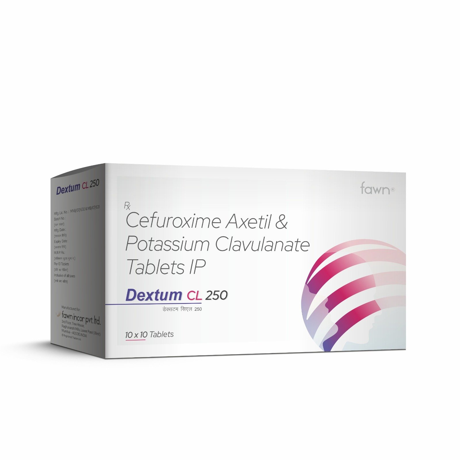 Cefuroxime Axetil & Potassium Clavulanate Tablets IP - DEXTUM CL 250 Tablets - Fawn Incor