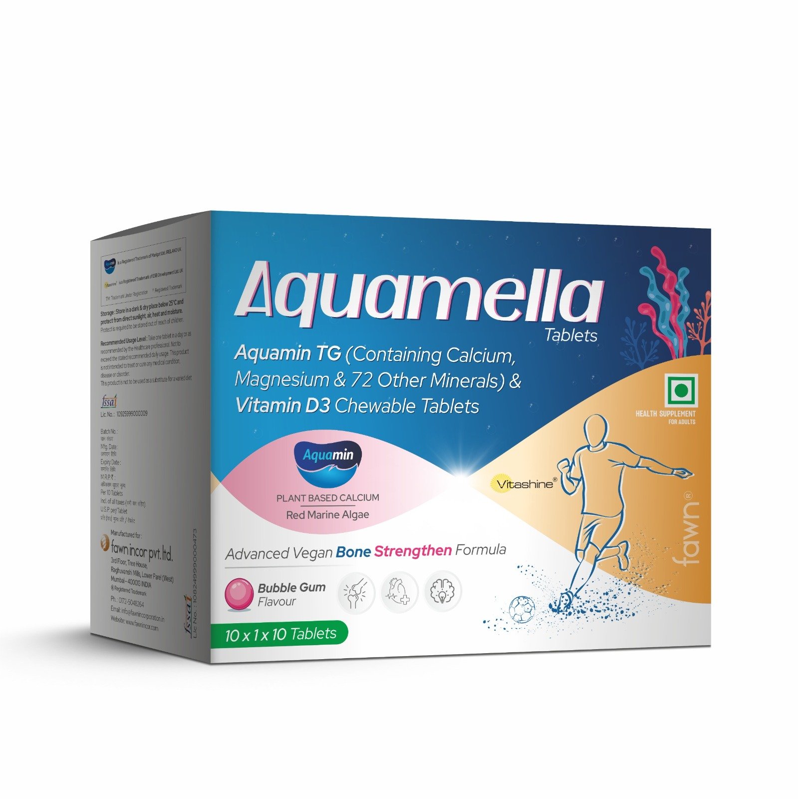 Fawn Incor - AQUAMELLA Chewable Tablets - Aquamin TG Magnesium with 72 Trace Minerals & Vitamin D3 Chewable Tablets