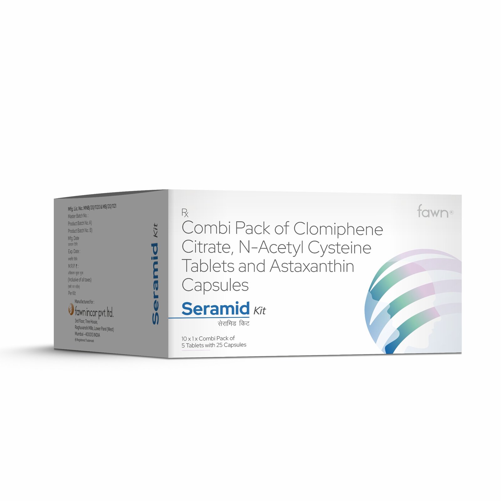 Fawn Incor - Combi Pack of Clomiphene Citrate, N-Acetylcysteine Tablets & Astaxanthin Capsules - SERAMID KIT
