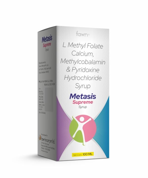 L Methyl Folate Calcium, Methylcobalamin & Pyridoxine Hydrochloride Syrup - METASIS SUPREME Syrup - Fawn Incor