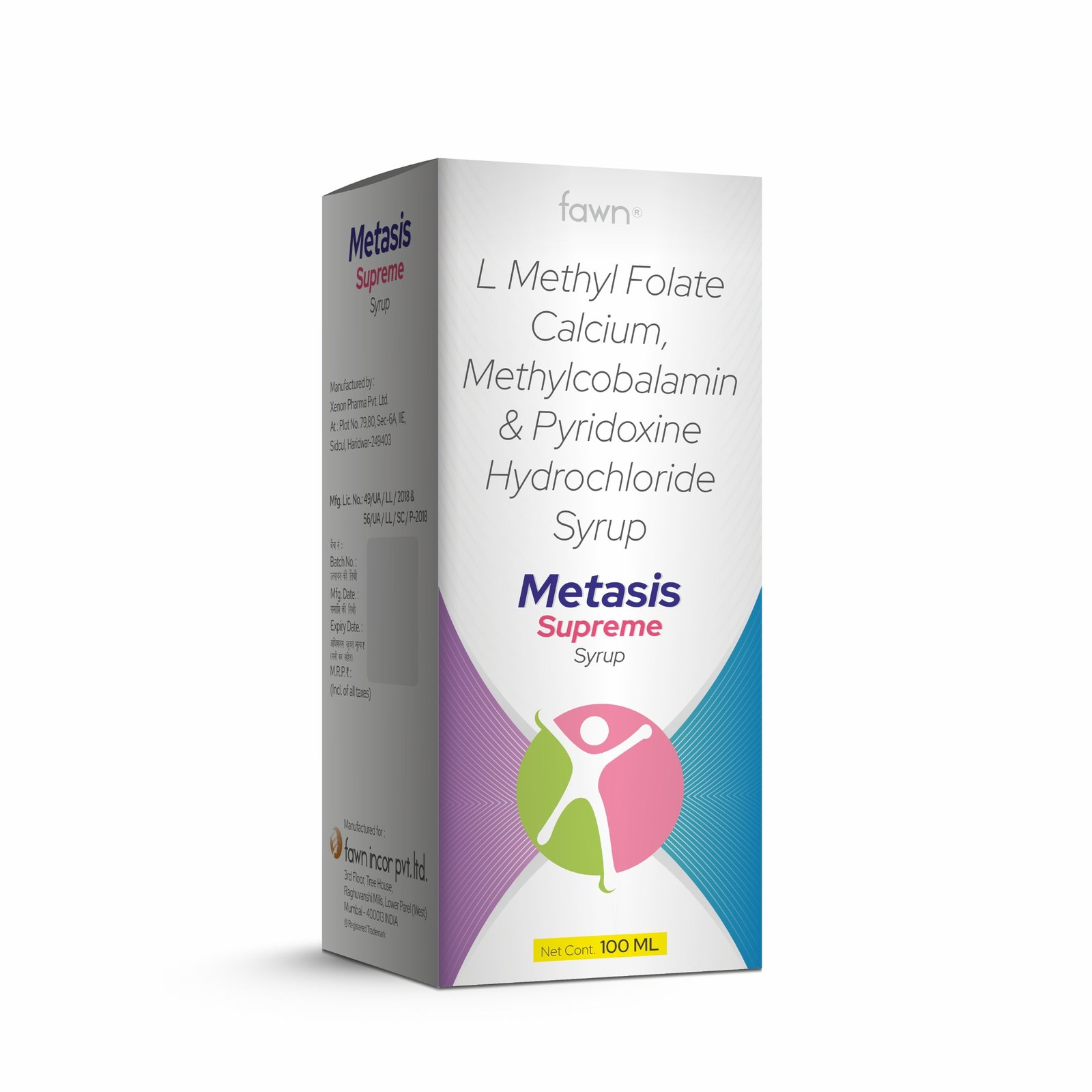 L Methyl Folate Calcium, Methylcobalamin & Pyridoxine Hydrochloride Syrup - METASIS SUPREME Syrup - Fawn Incor