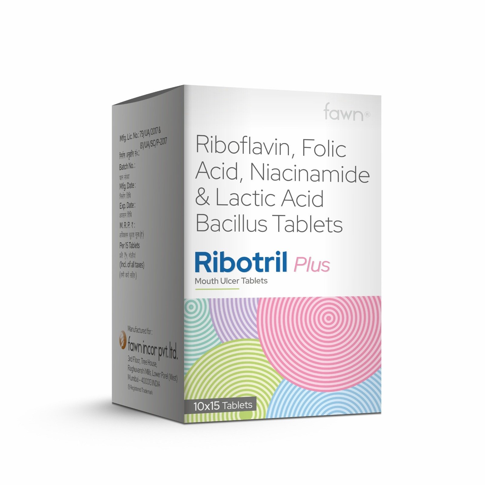 Riboflavin, Folic Acid, Niacinamide & Lactic Acid Bacillus Tablets - RIBOTRIL PLUS - Fawn Incor