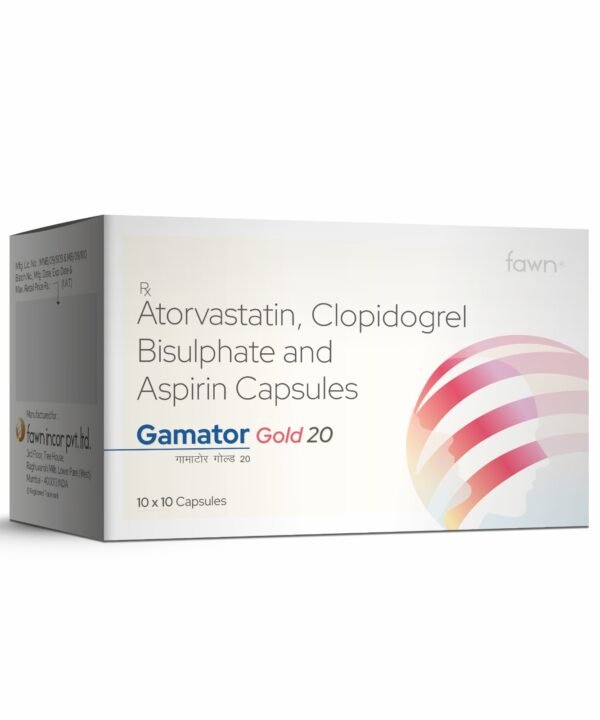 Atorvastatin, Clopidogrel Bisulphate & Aspirin Capsules - GAMATOR GOLD 20 - Fawn Incor