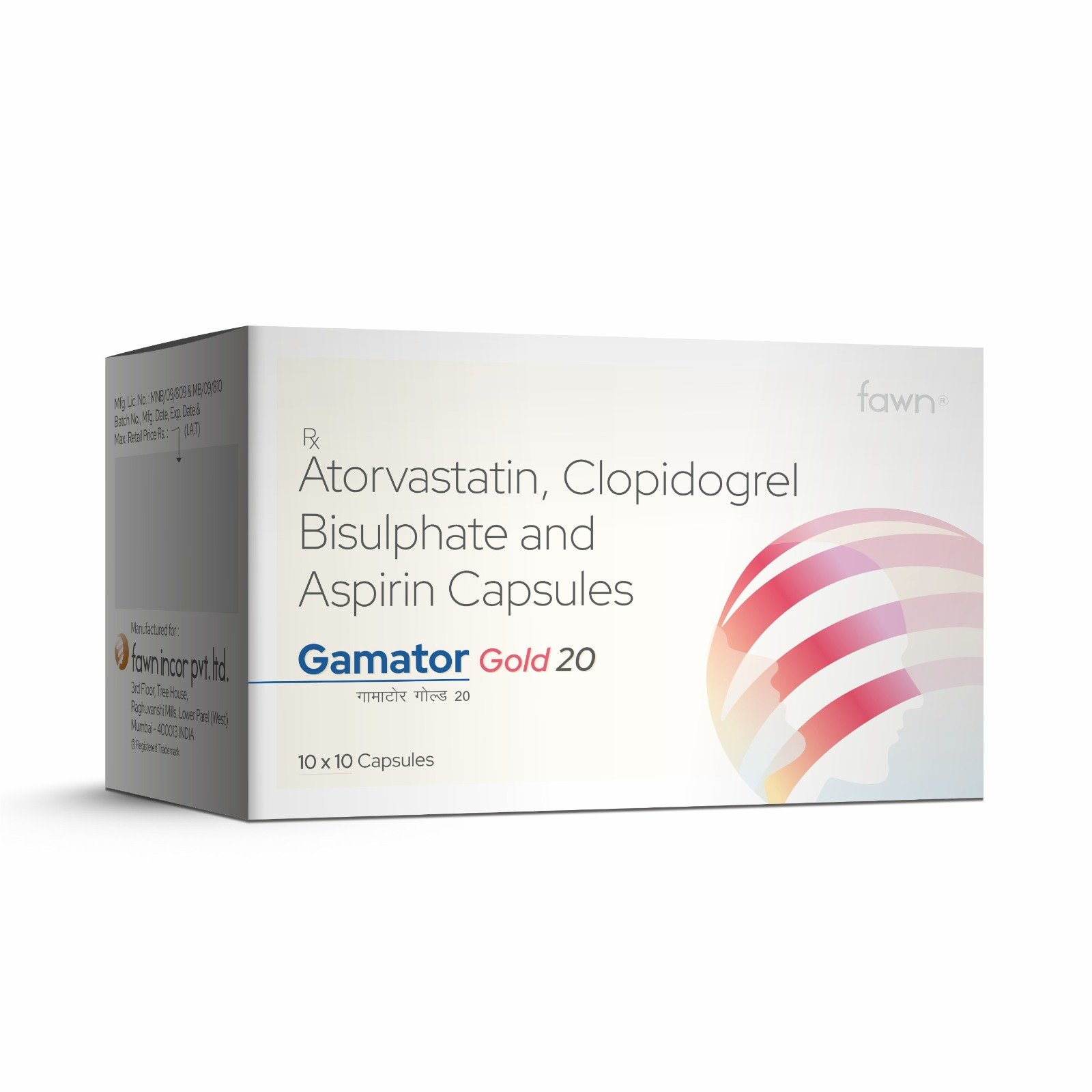 Atorvastatin, Clopidogrel Bisulphate & Aspirin Capsules - GAMATOR GOLD 20 - Fawn Incor