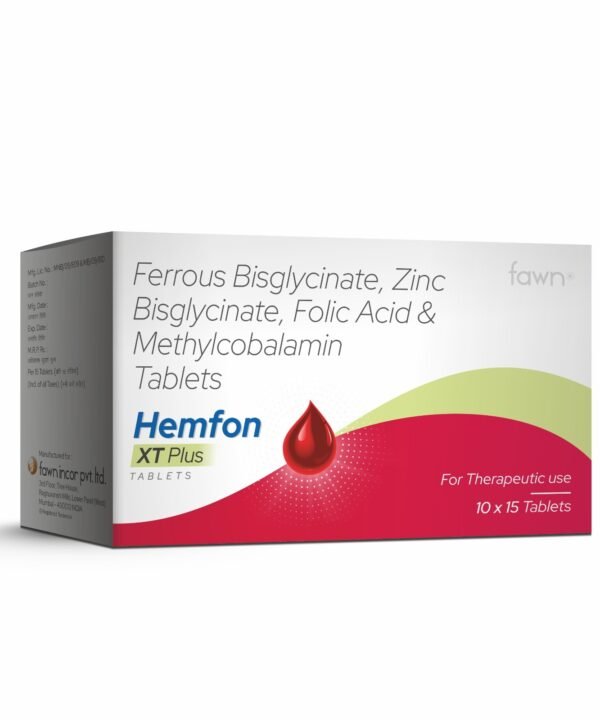 Ferrous Bisglycinate, Zinc Bisglycinate, Folic Acid & Methylcobalamin Tablets - HEMFON XT PLUS Tablets - Fawn Incor
