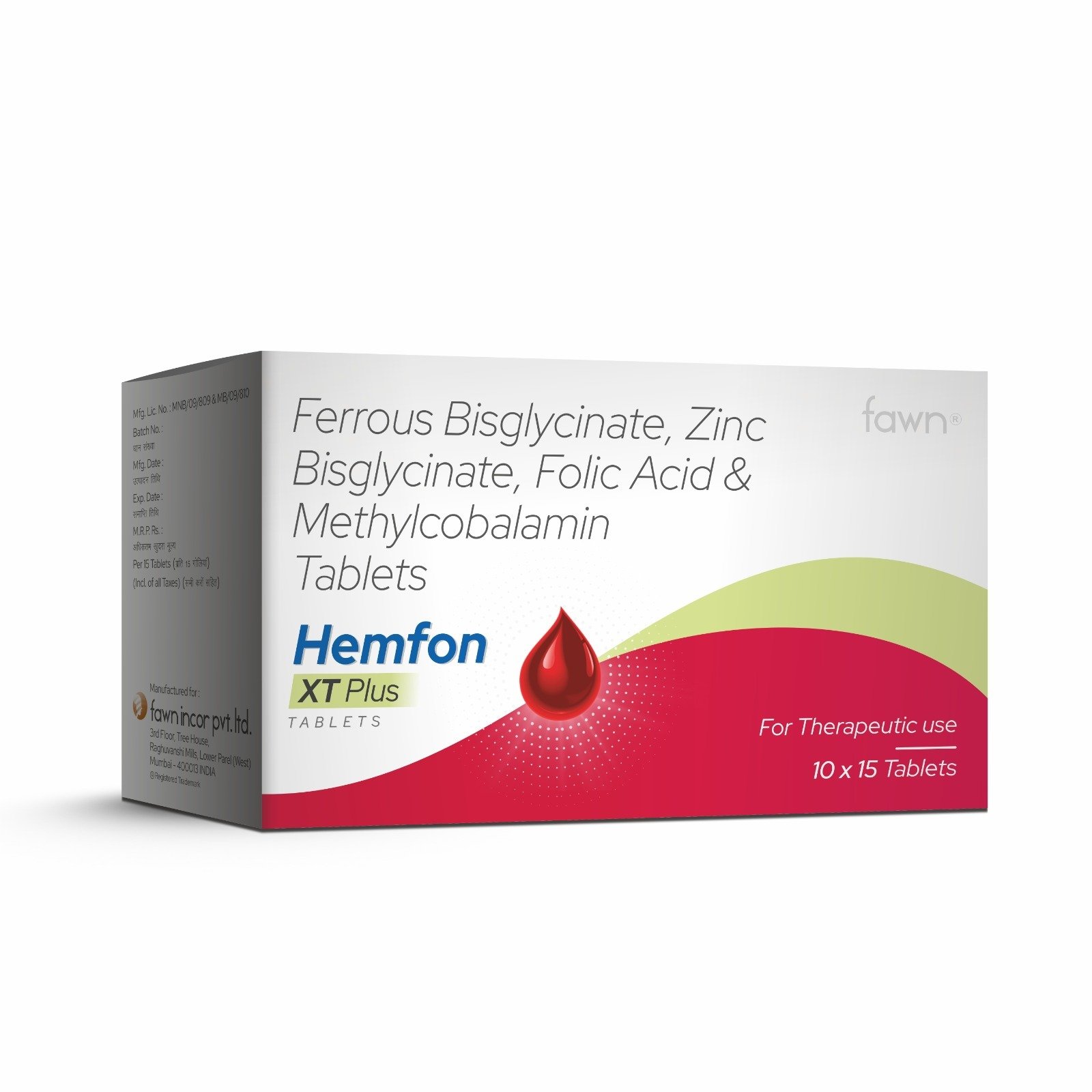 Ferrous Bisglycinate, Zinc Bisglycinate, Folic Acid & Methylcobalamin Tablets - HEMFON XT PLUS Tablets - Fawn Incor