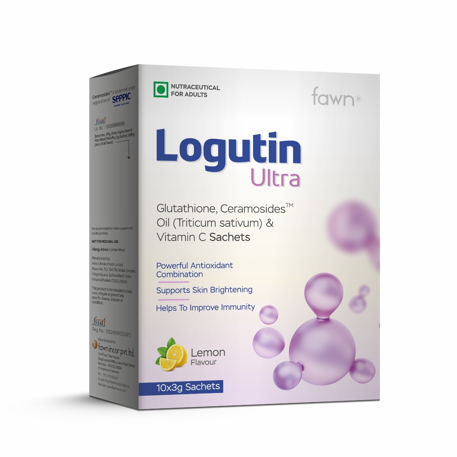 Glutathione, Ceramides, Triticum sativum Oil & Vitamin C Sachets - LOGUTIN ULTRA Sachets - Fawn Incor