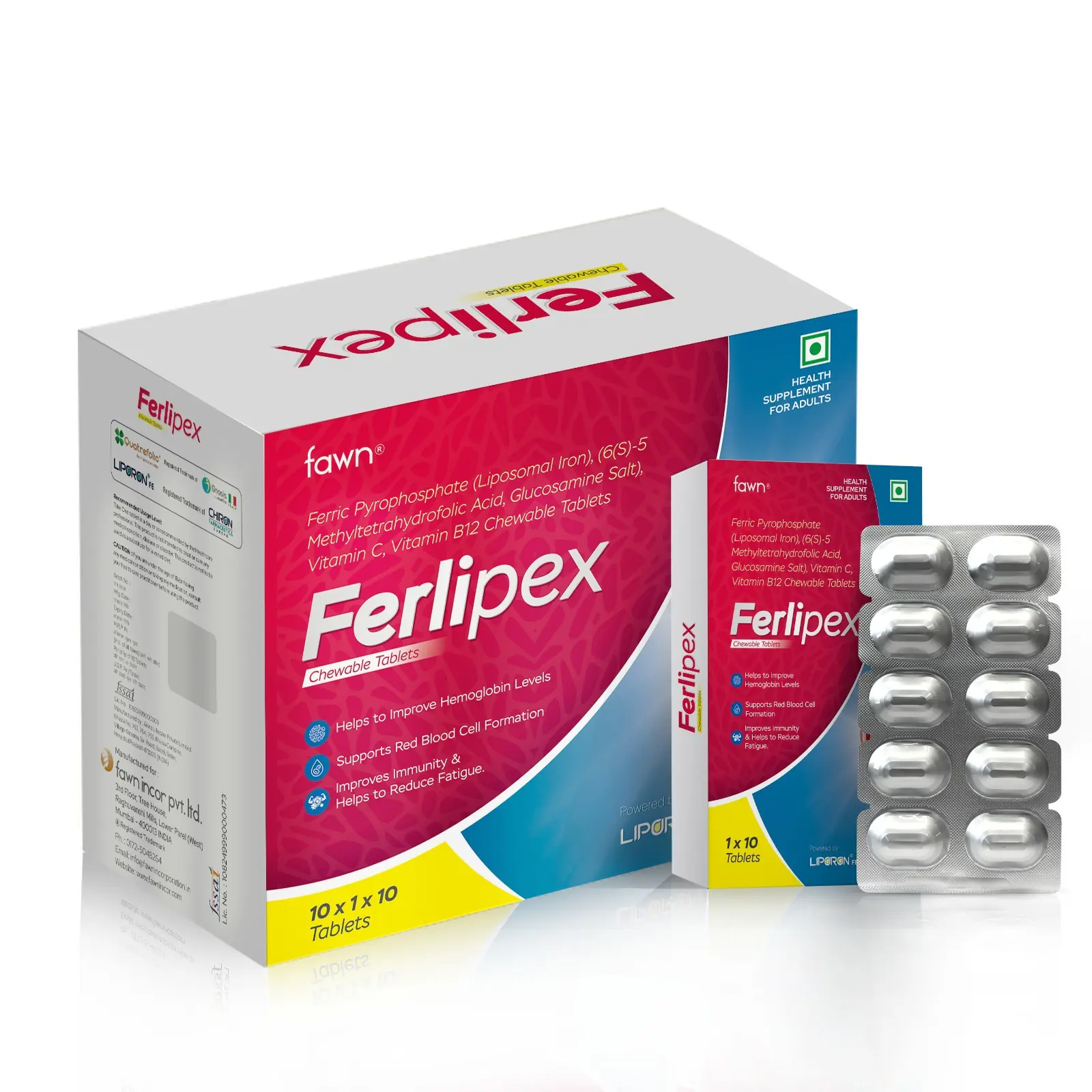 Ferric Pyrophosphate (Liposomal Iron), Methyltetrahydrofolic Acid (Glucosamine Salt) & Vitamin B12 chewable Tablets