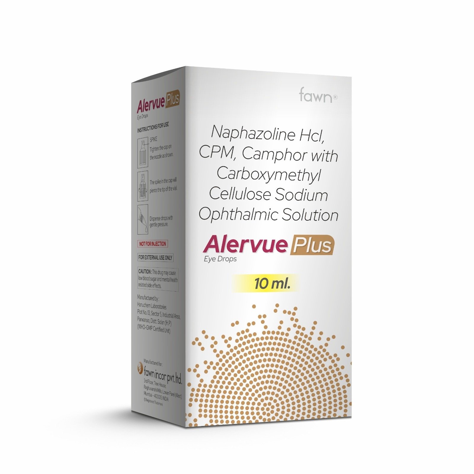Naphazoline Hydrochloride Chlorpheniramine Maleate Camphor with Carboxymethylcellulose Sodium Ophthalmic Solution - ALERVUE PLUS Eye Drop - Fawn Incor