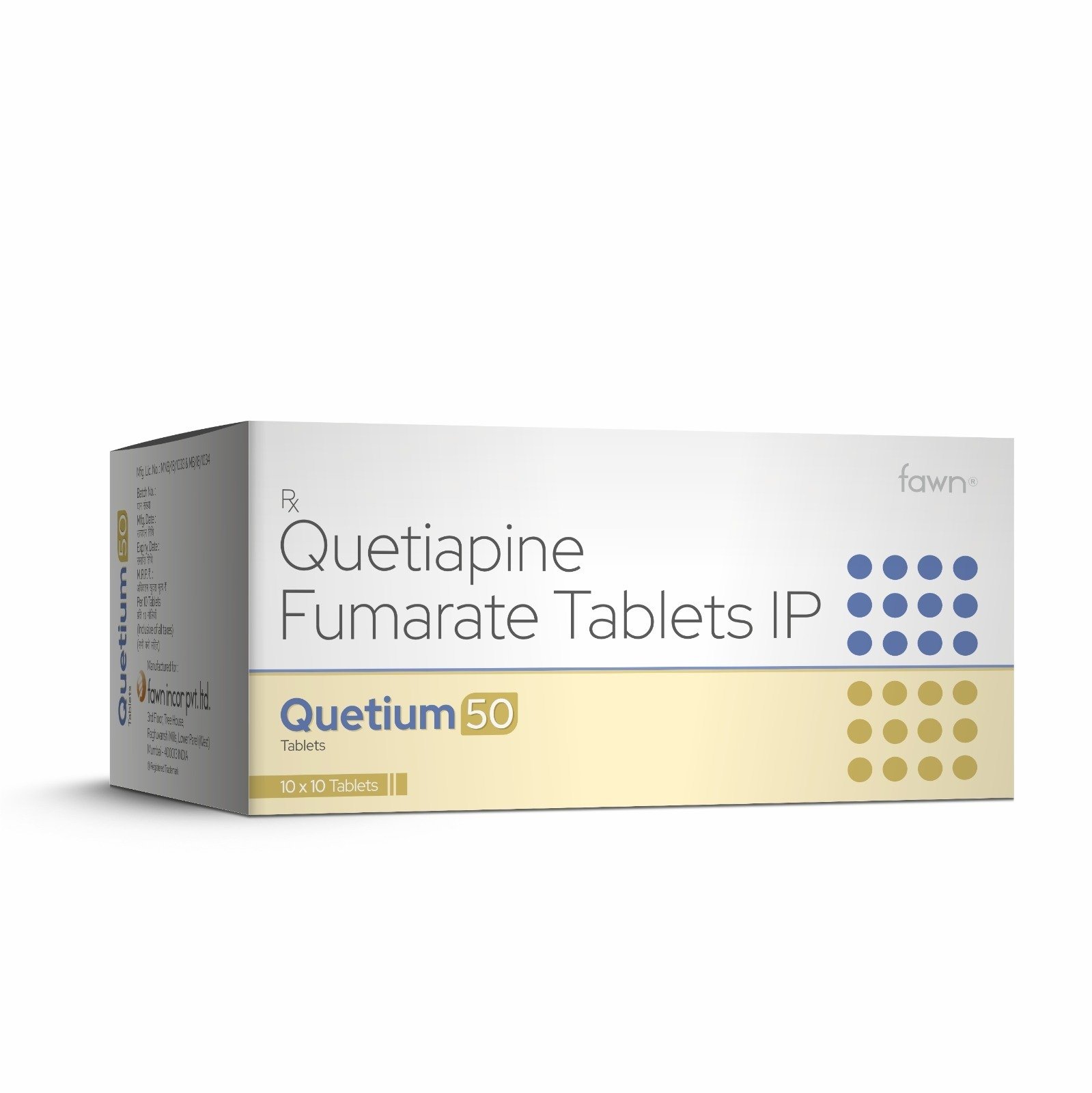 Quetiapine Fumarate Tablets IP 50 Mg - QUETIUM 50 Tablets - Fawn Incor