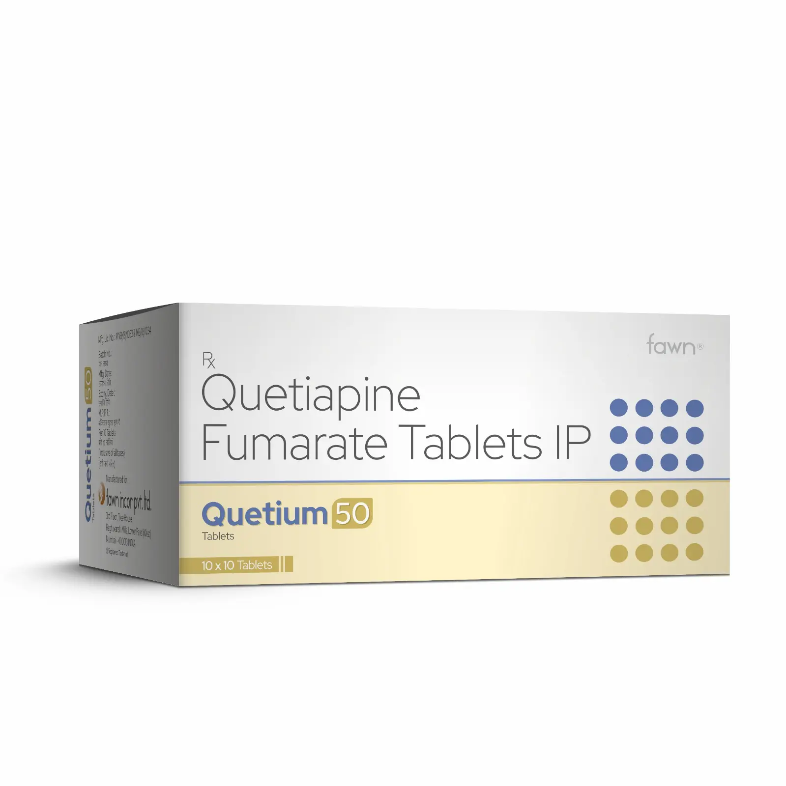 Quetiapine Fumarate Tablets IP 50 Mg - QUETIUM 50 Tablets - Fawn Incor