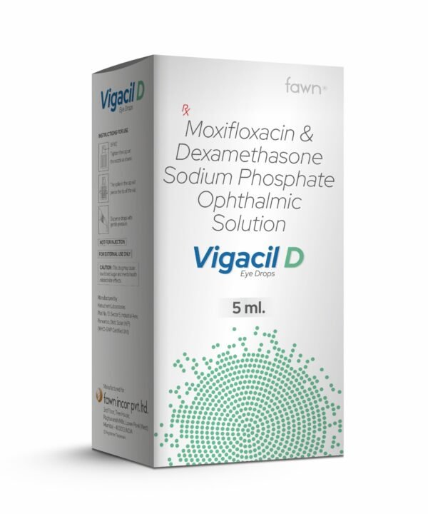 Moxifloxacin & Dexamethasone Sodium Phosphate Ophthalmic Solution - VIGACIL D Eye Drop - Fawn Incor