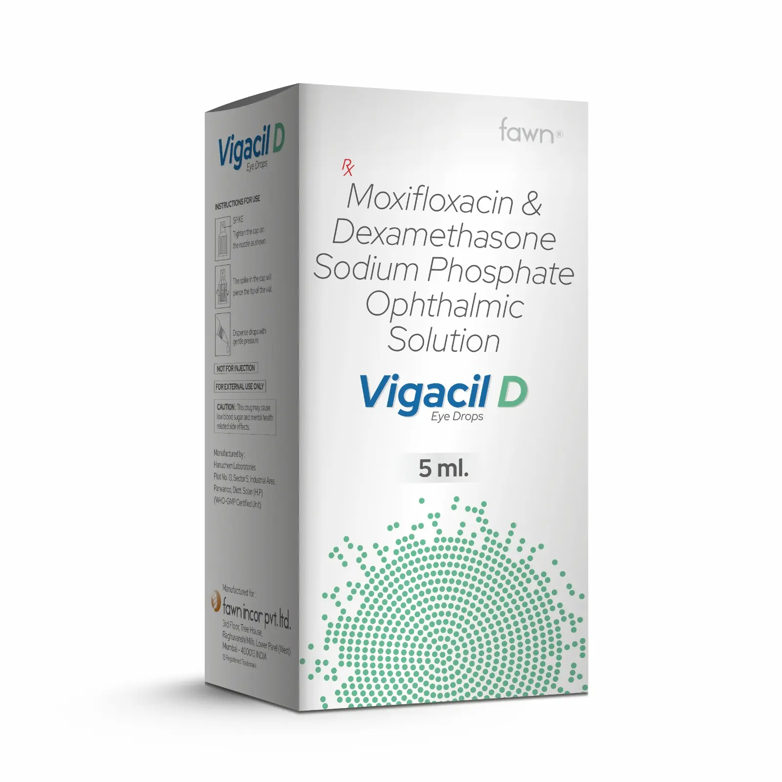 Moxifloxacin & Dexamethasone Sodium Phosphate Ophthalmic Solution - VIGACIL D Eye Drop - Fawn Incor