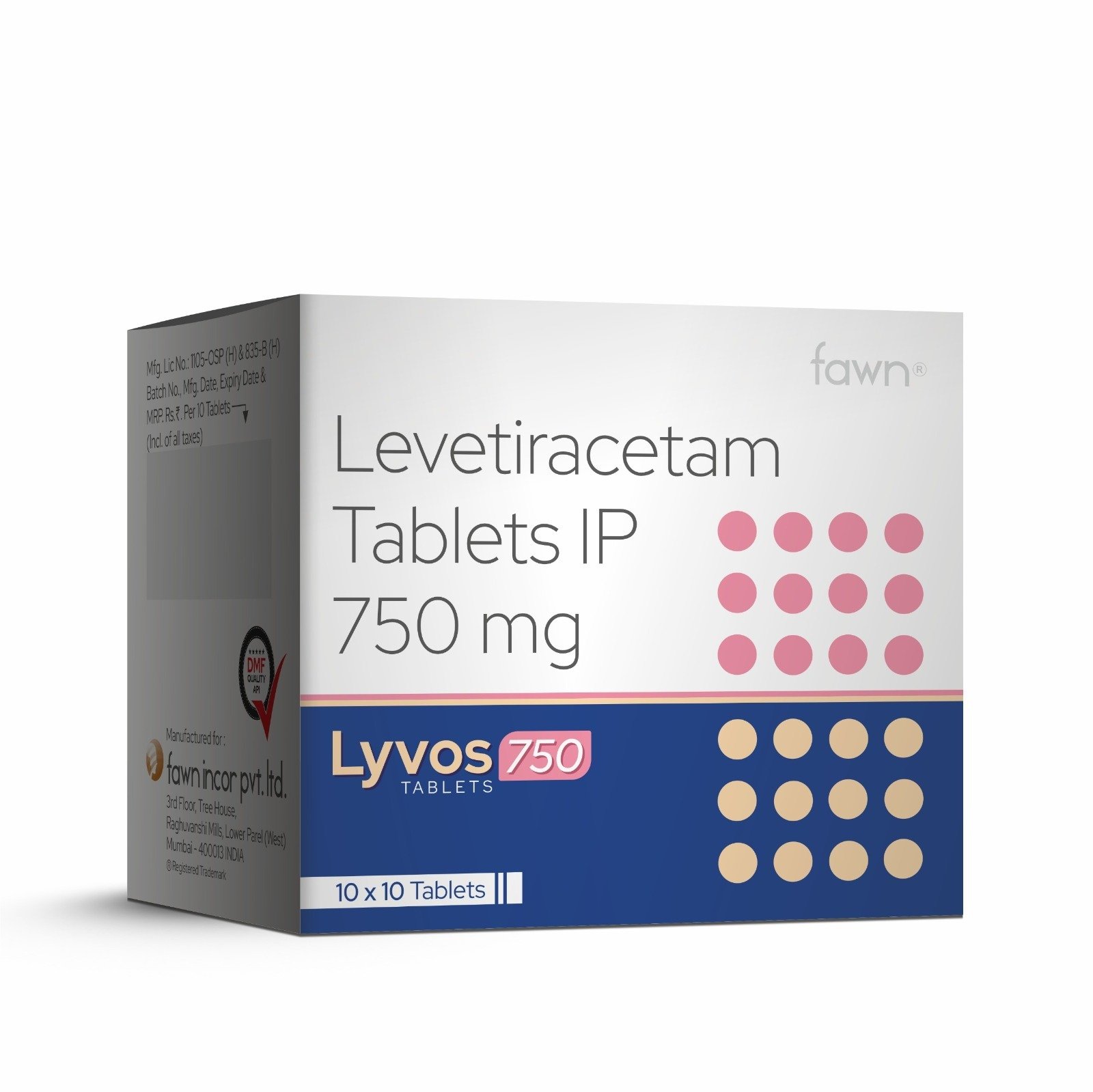 Levetiracetam Tablets IP 500 Mg - LYVOS 750 Tablets - Fawn Incor