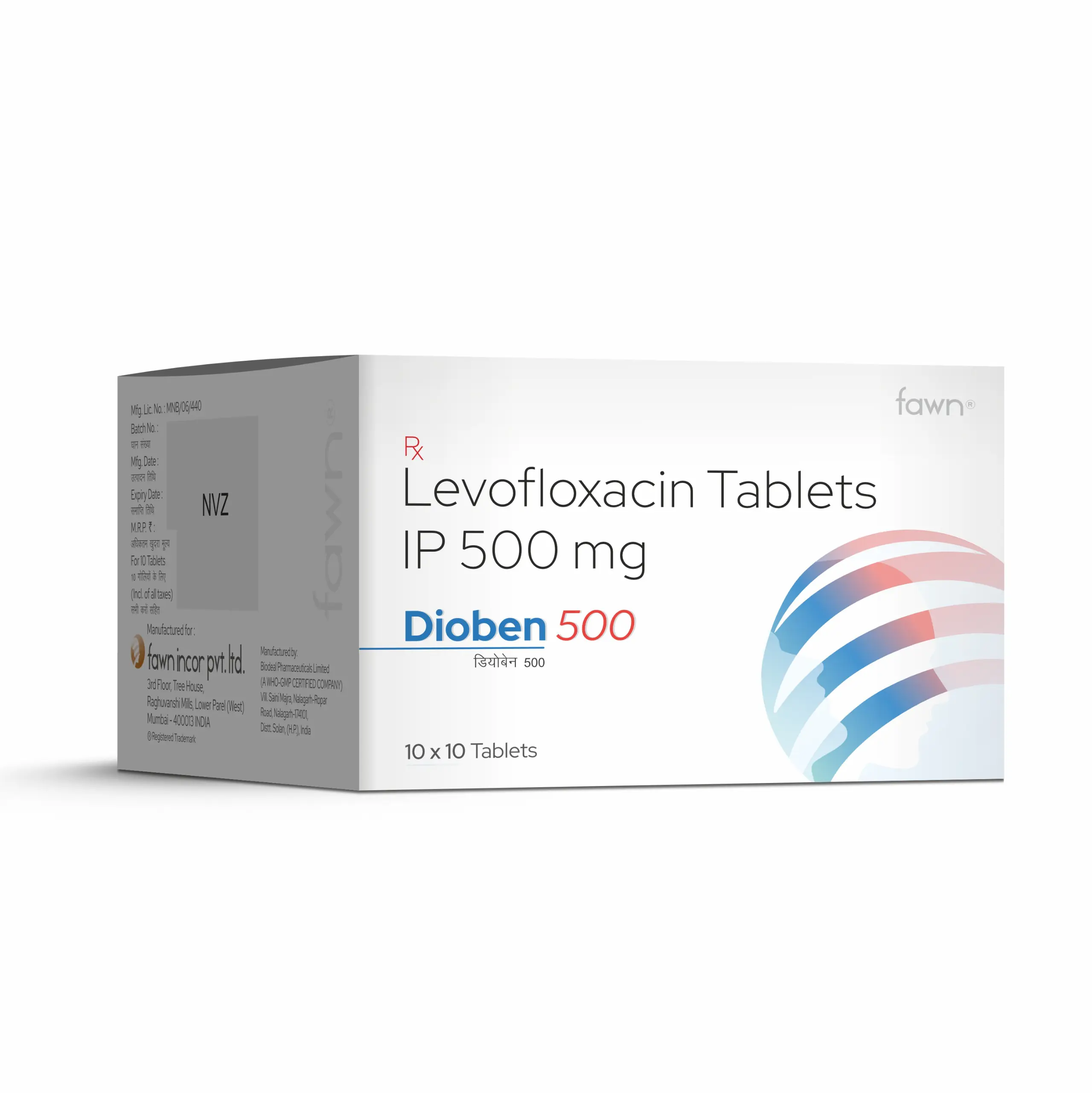 Levofloxacin Tablets IP 500 Mg - DIOBEN 500 Tablets - Fawn Incor