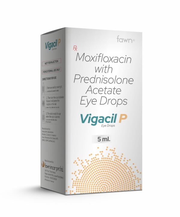 Moxifloxacin with Prednisolone Acetate Eye Drops - VIGACIL P Eye Drop - Fawn Incor