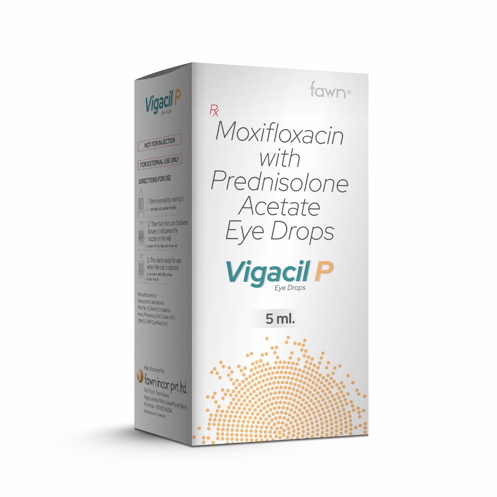Moxifloxacin with Prednisolone Acetate Eye Drops - VIGACIL P Eye Drop - Fawn Incor
