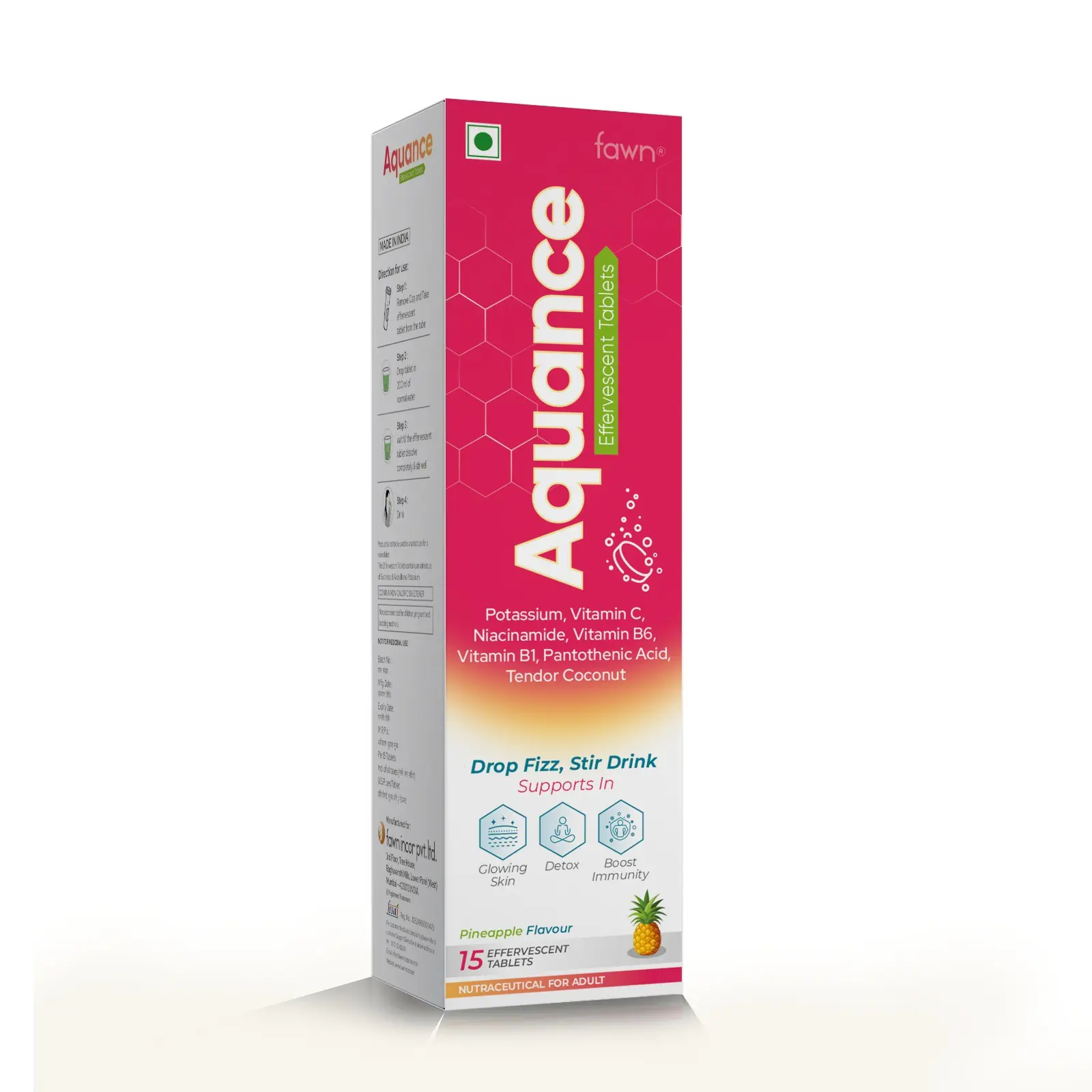 Potassium, Vitamin C, Nicotinamide, Vitamin B6, Vitamin B1, Pantothenic Acid , Tendor Coconut Effervescent Tablets - AQUANCE Effervescent Tablets - Fawn Incor